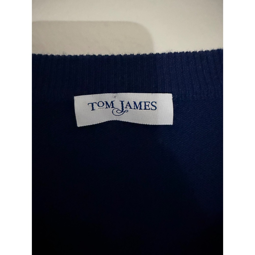 Tom James Mens Navy Blue 100% Cashmere V-Neck Long Sleeve Knit Sweater - Picture 4 of 5